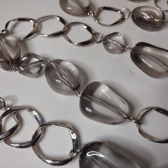 Long 41 Inch Dell'Olio Necklace With Large Clear Plastic Beads - Picture 4 of 12